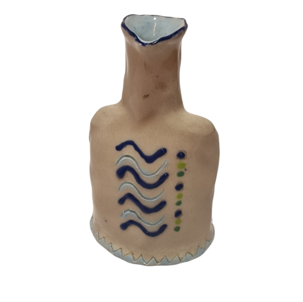 Bottle with blue and green wave pattern and spots
