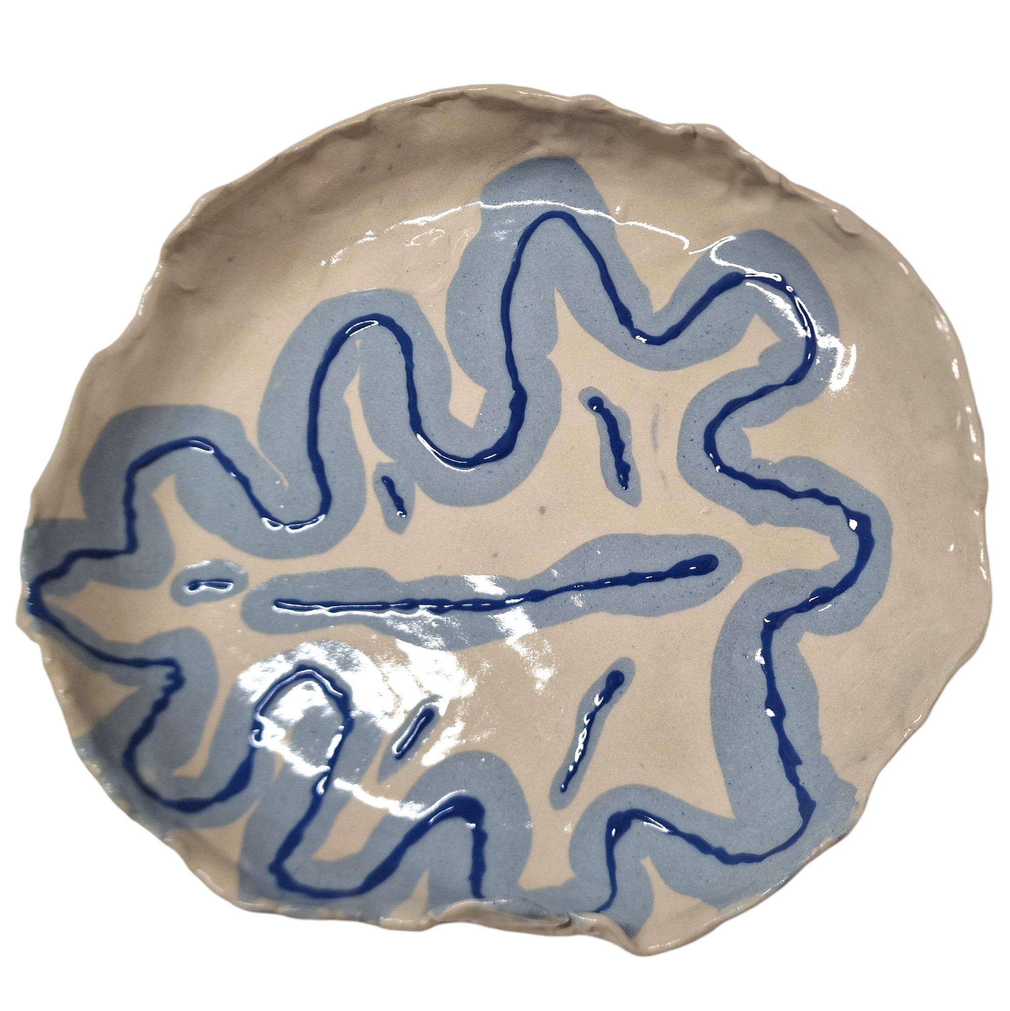 Hump built plate with blue leaf like pattern