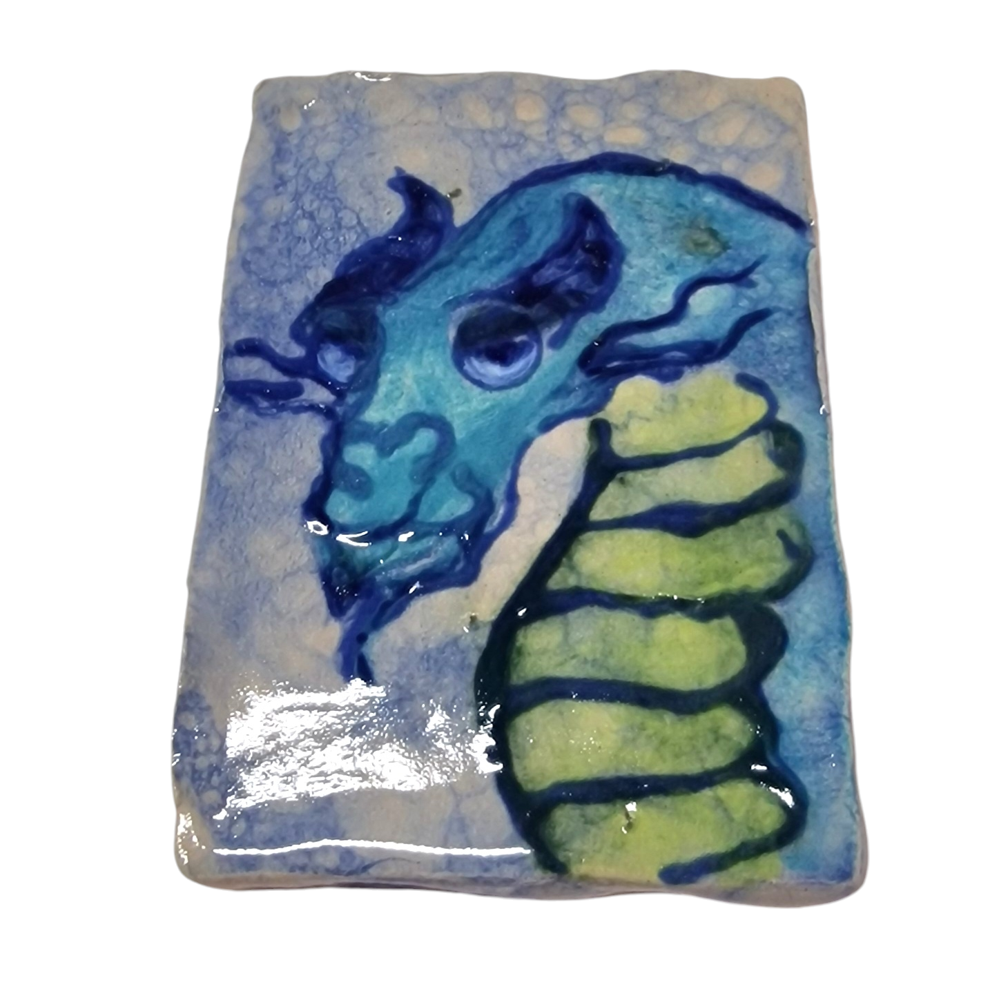 Rectangular base of paint pallet with painted blue and green dragon
