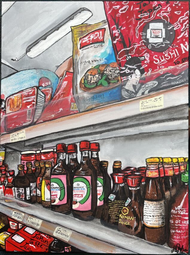 Painting of a supermarket shelve 