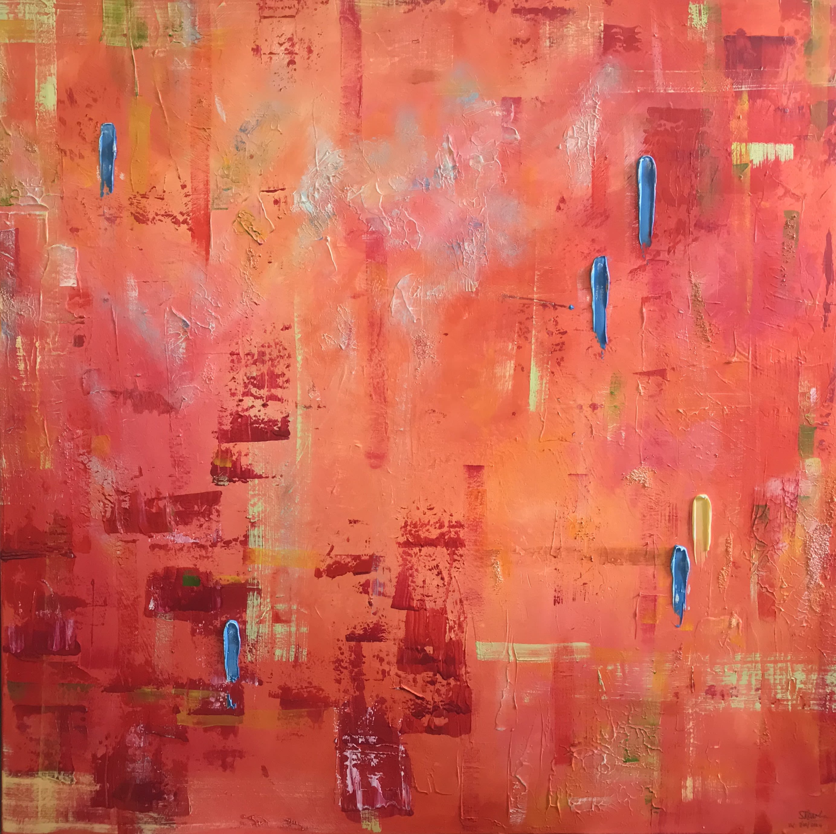 Large abstract acrylic painting with bold lines of paint.