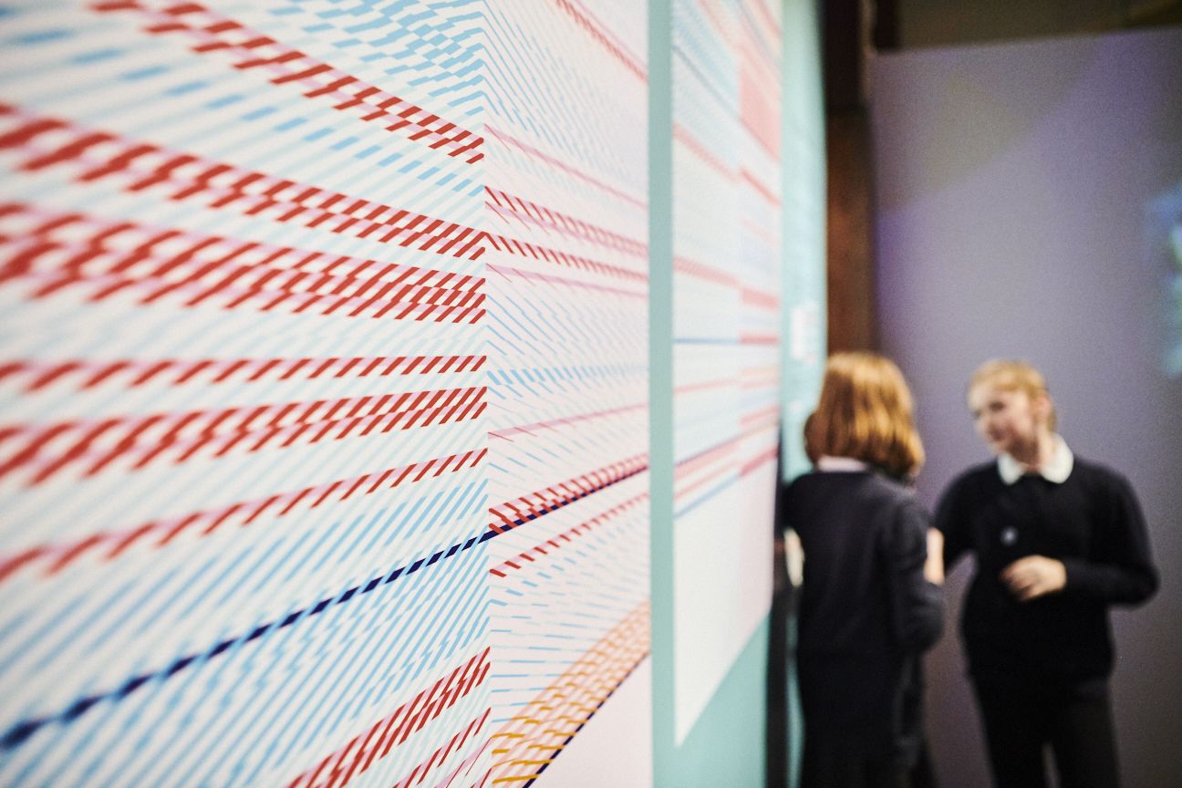 Close-up of a large colourful art work: Sleep Songs, by Stefanie Posavec and Miriam Quick