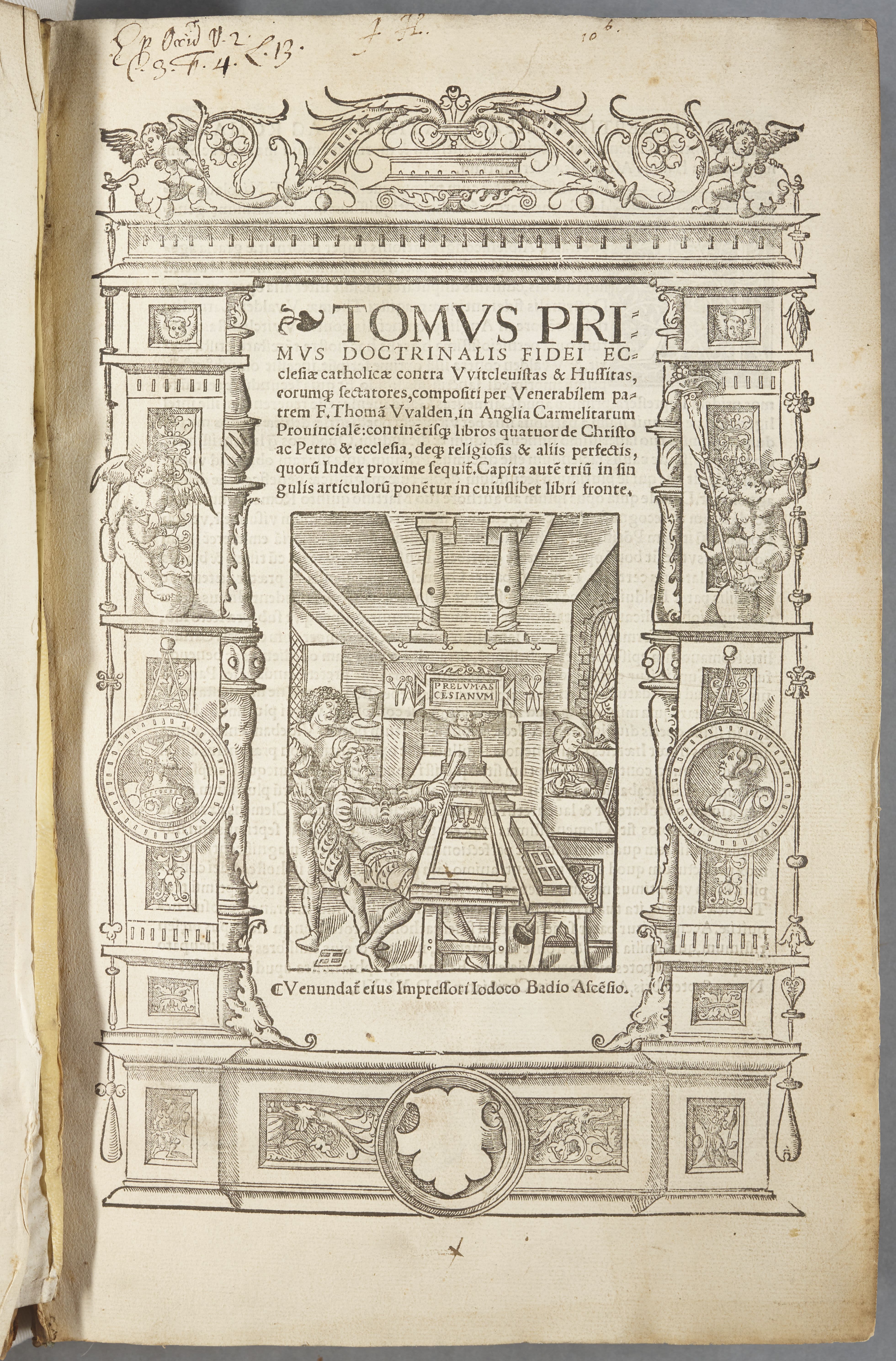 Title page of DUL Cosin H.2.23A, printed by Jodocus Badius Ascensius.