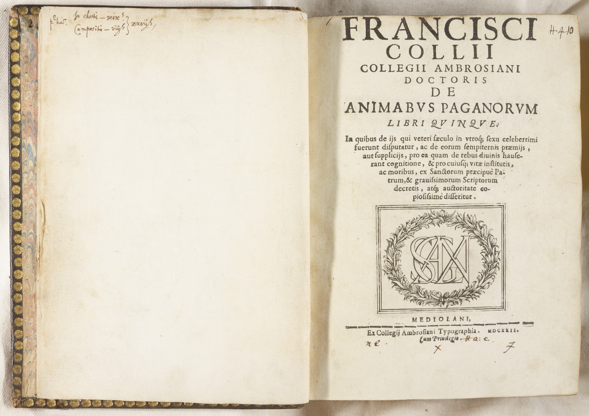 Page opening showing the title page and the price of binding the book on the back of the front endpapers. DUL Cosin H.4.10