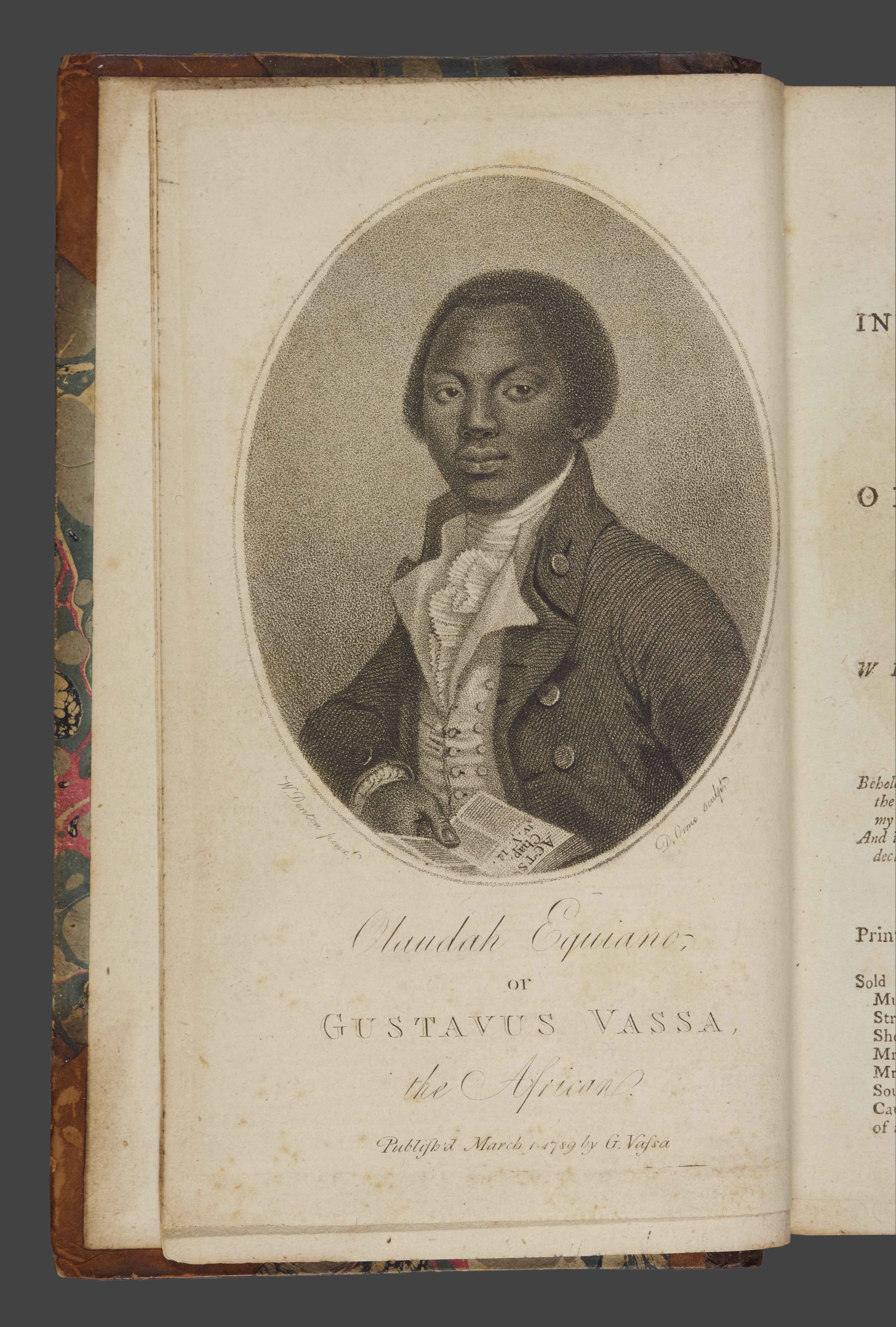 Title page of Equiano's autobiography, showing a portrait of the author