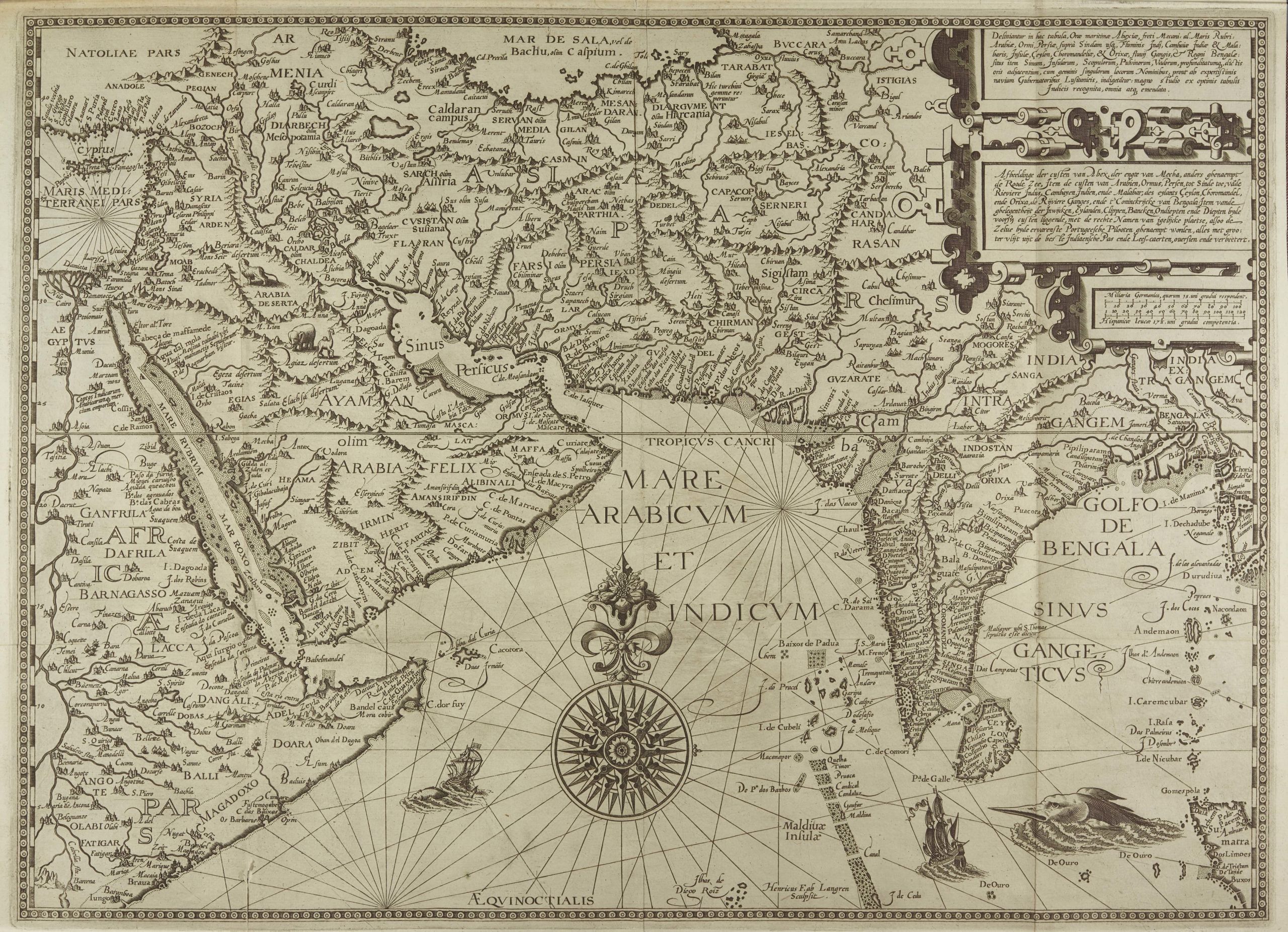 map of eastern Europe and India with towns, hills, rivers and other geographical features depicted to show various trade routes