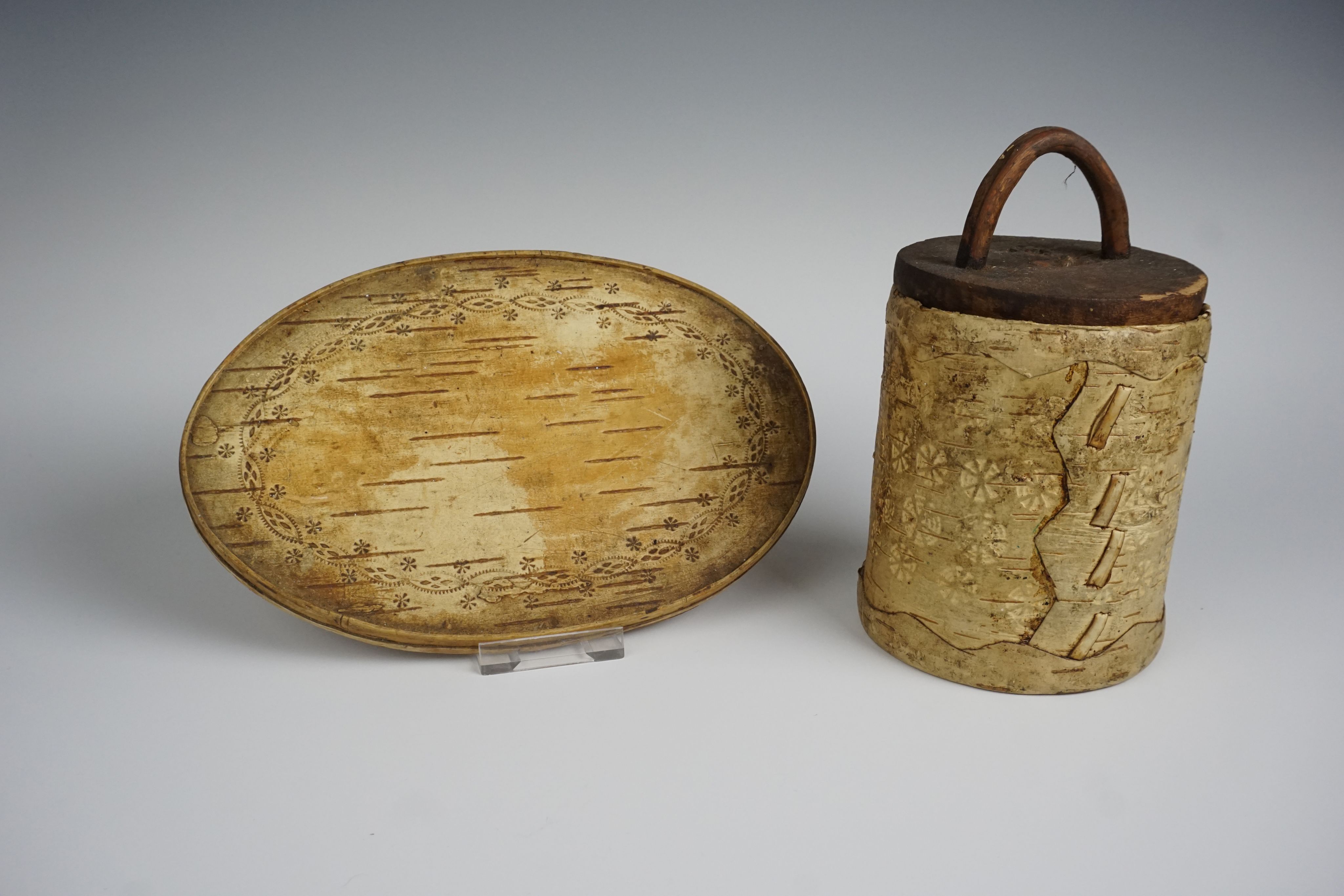Birch bark tray and Birch bark container with lid