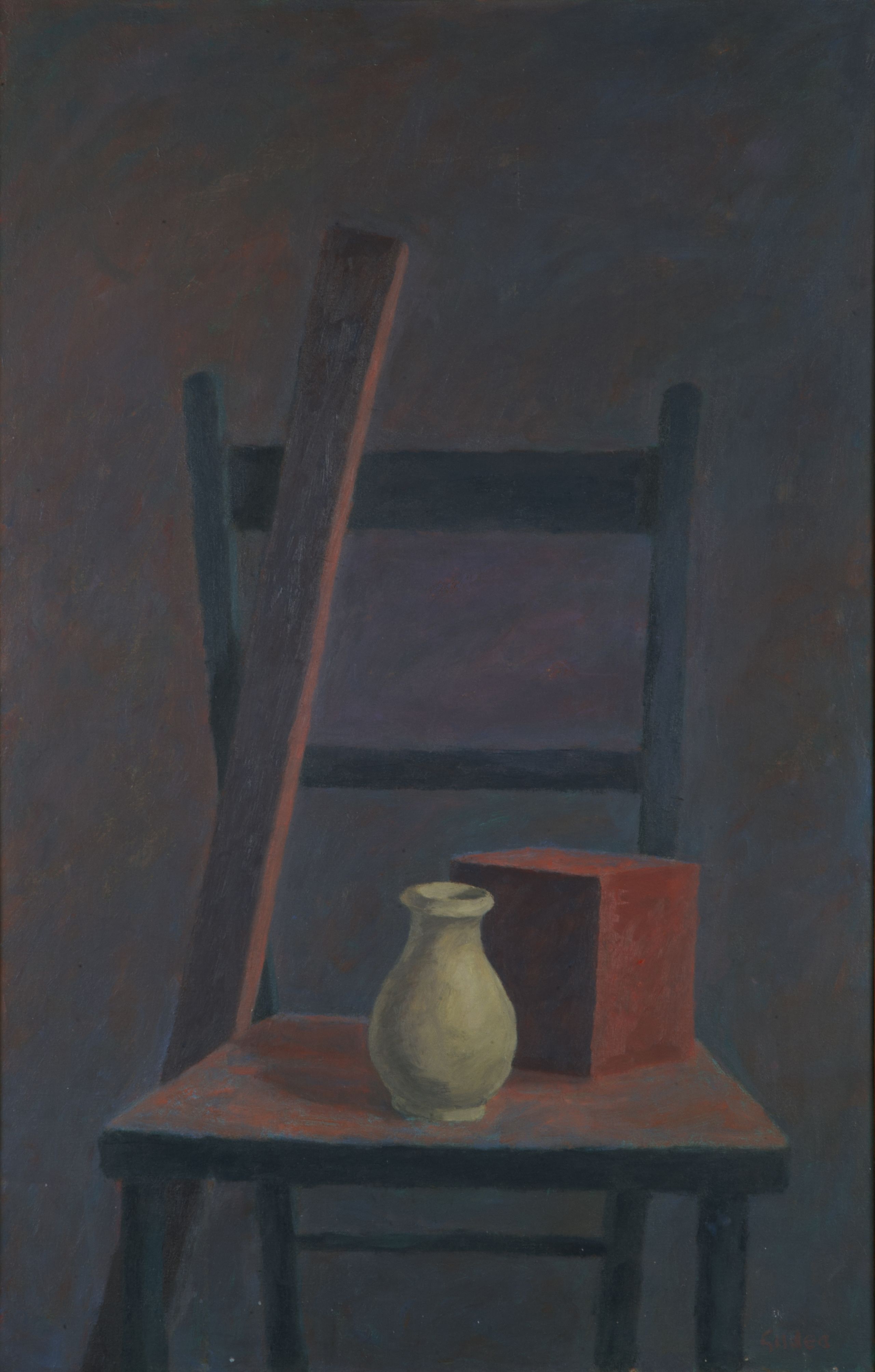 Still life with Chair. Acrylic on canvas. Collection of Durham University.