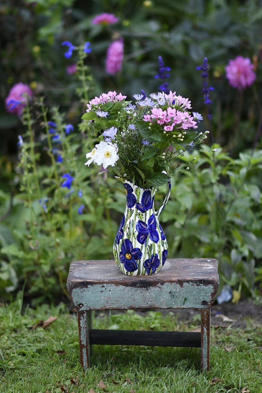 Katherine Barney, Blue Poppies on White Athena Jug (date unknown).