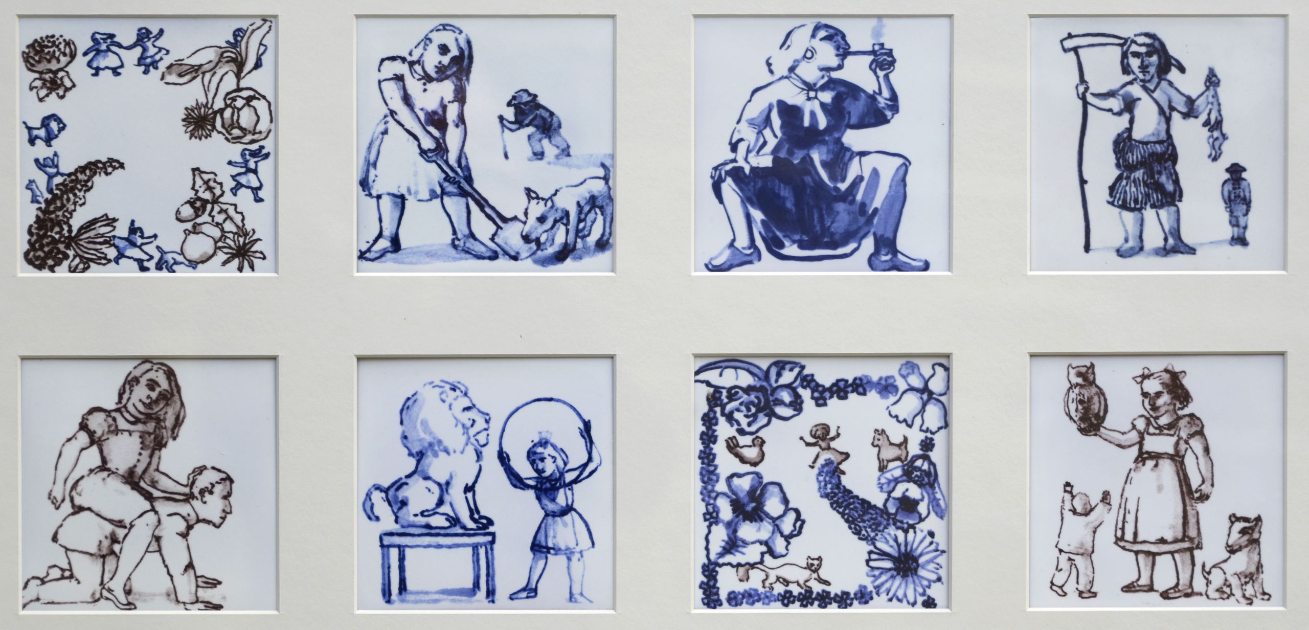 Paula Rego, Little Girl Series 1-8 (1989). Glazed ceramic tile. Collection of Durham University
