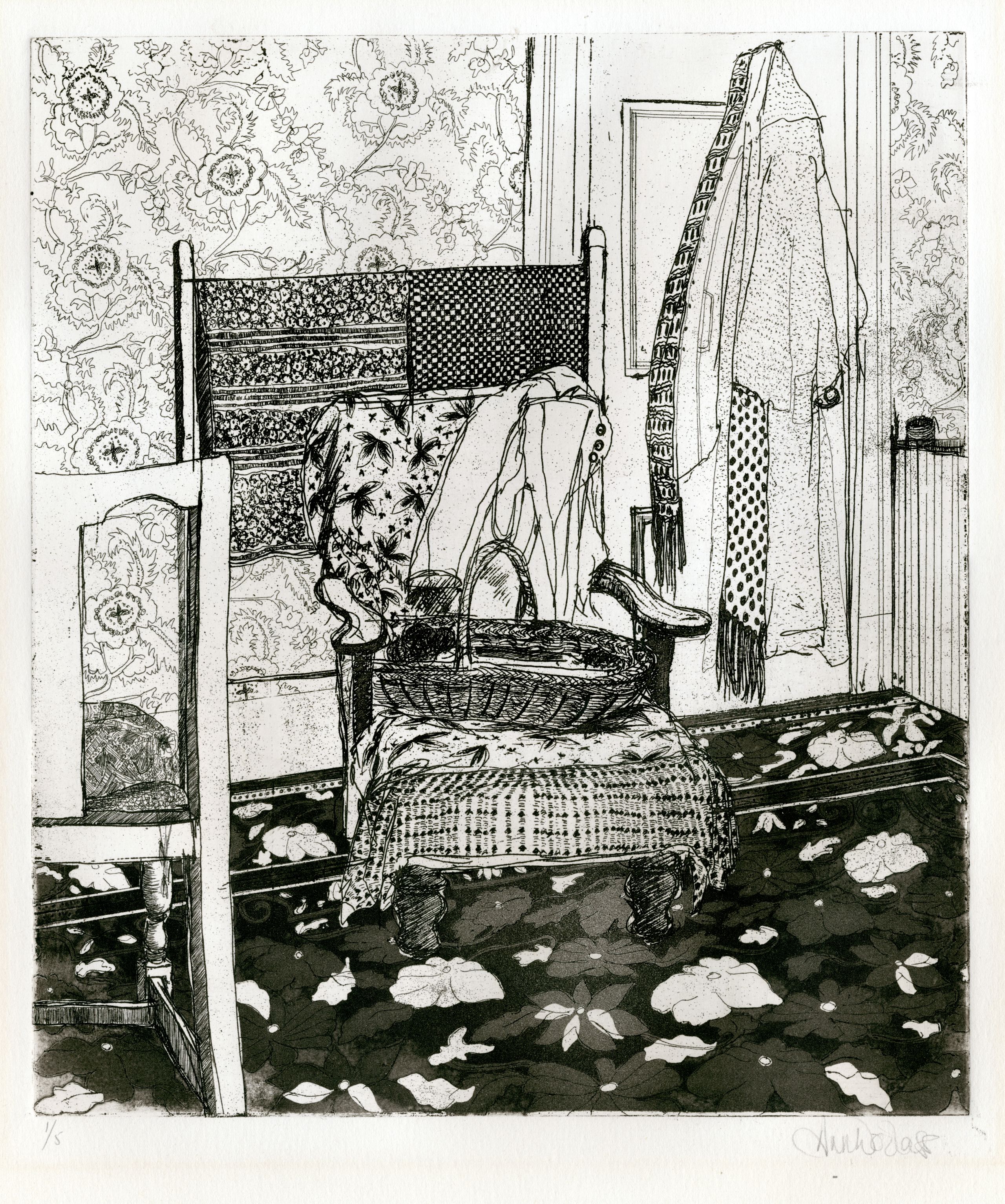 Anne Woolass, Interior (twentieth century). Etching on paper.