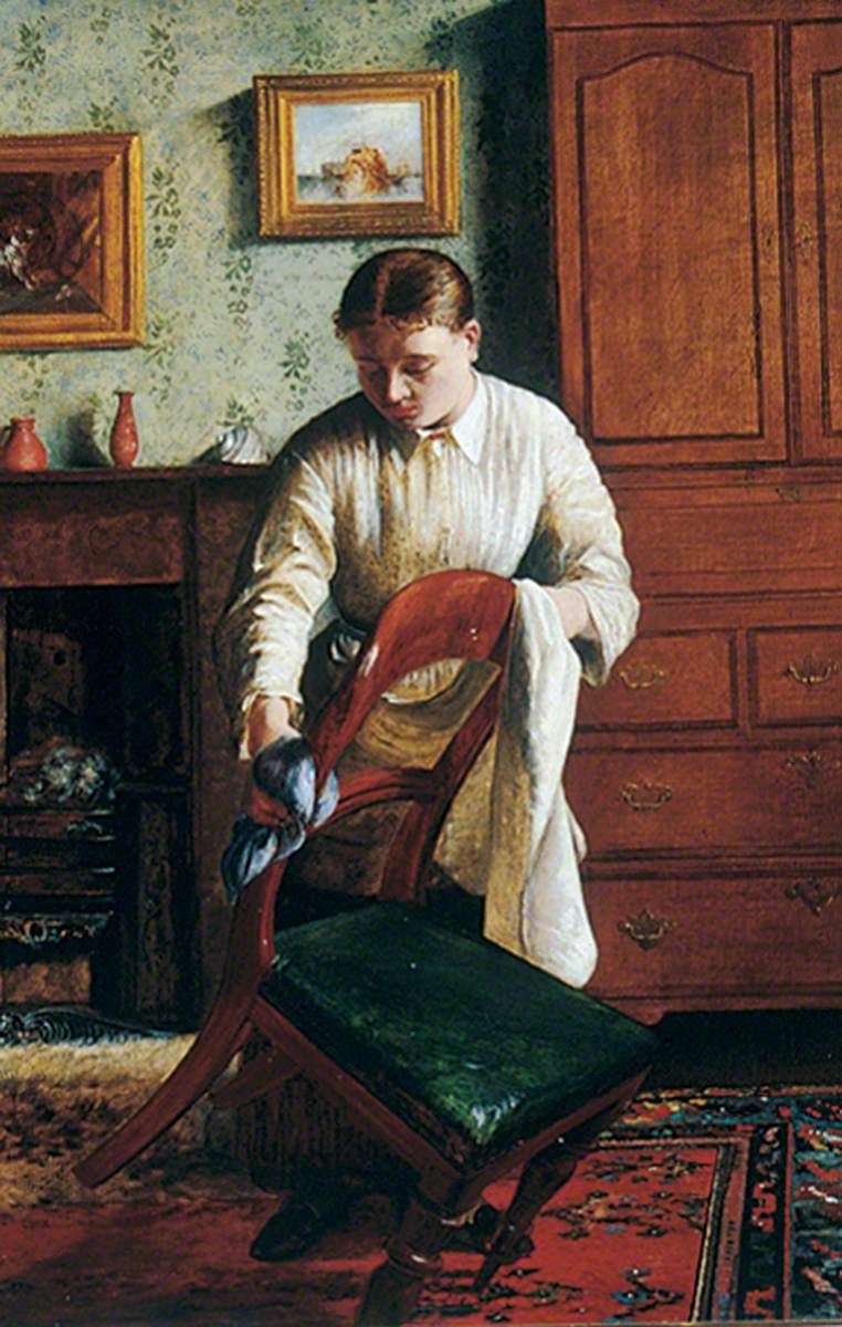 Edith Hayllar, Housemaid Polishing a Chair (date unknown). Oil on canvas.