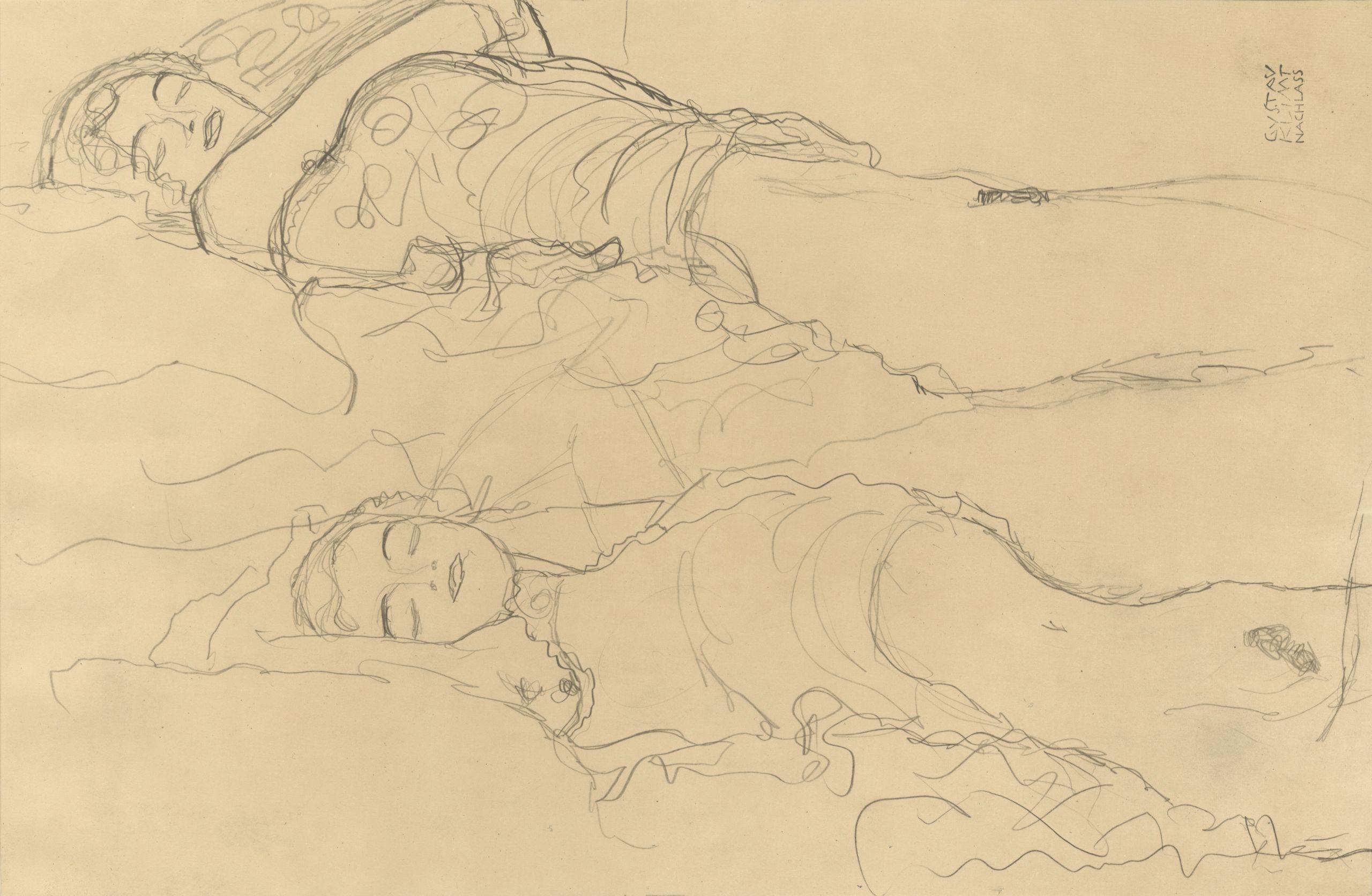 Gustav Klimt, Zwei Liegende (Two Reclining Figures) (c.1916). Lithograph on paper.