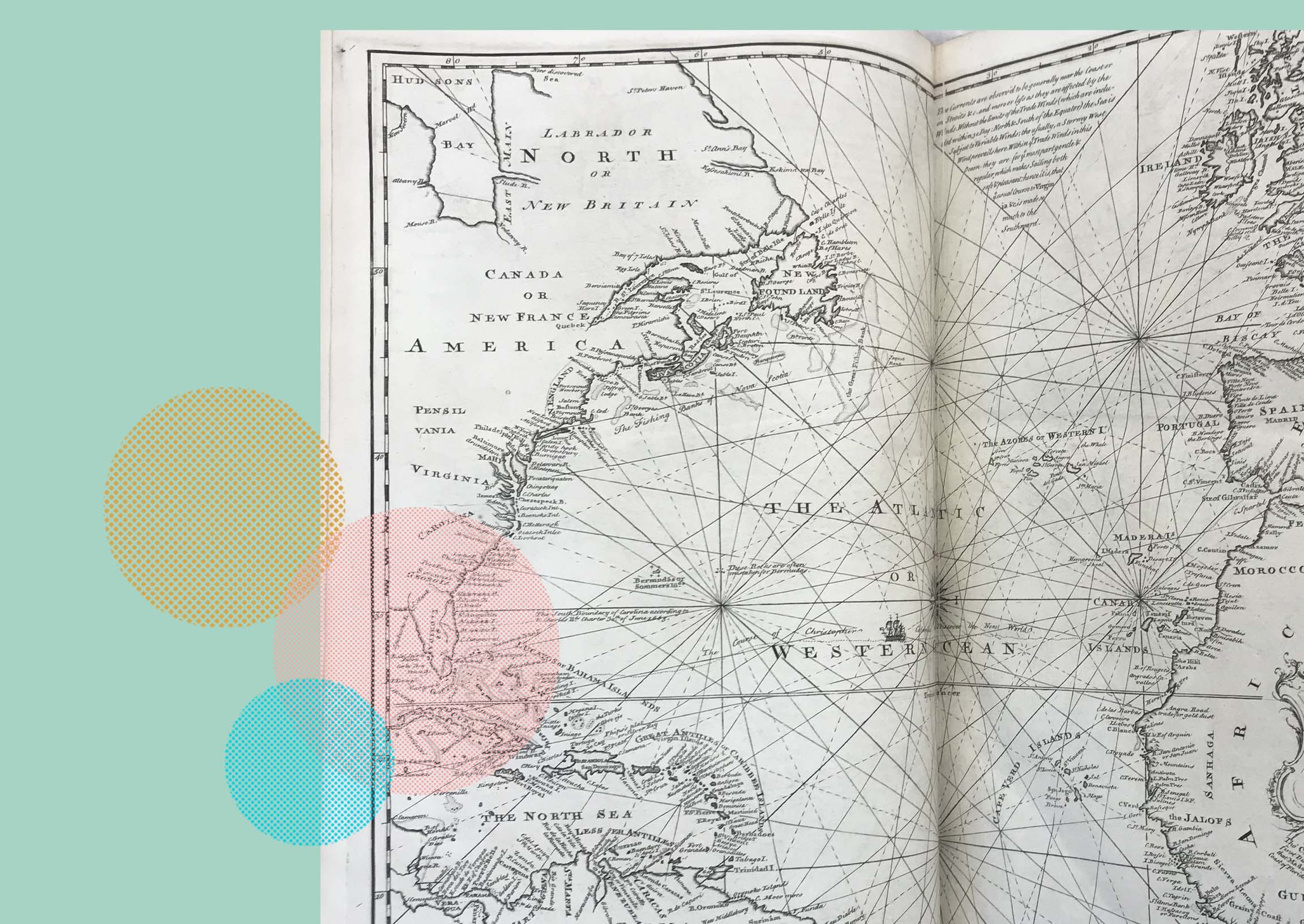 Page from a historic Atlas showing the Atlantic Ocean and the Americas