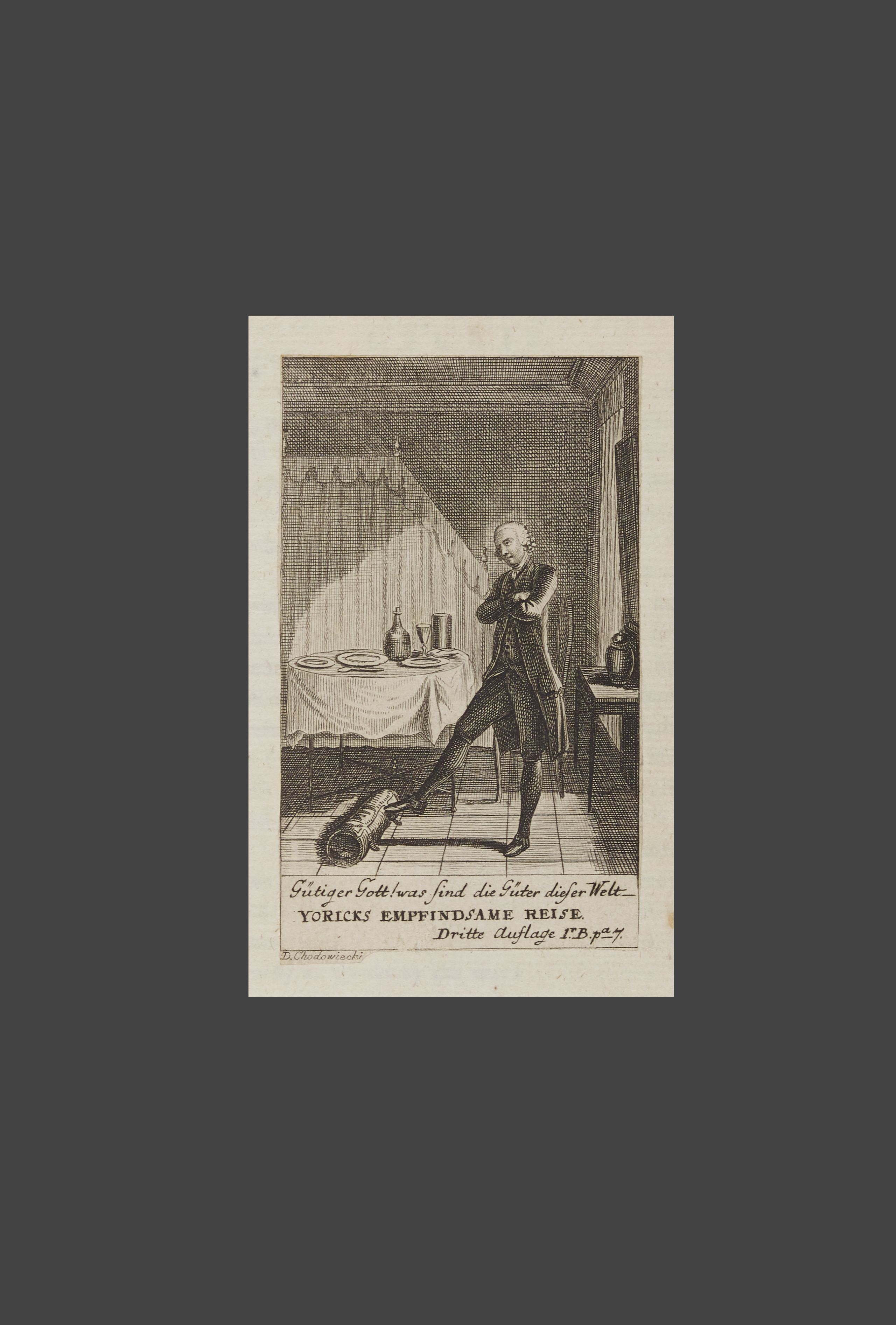 Illustration of Mr Yorick with arms folded from Laurence Sterne's Sentimental Journey