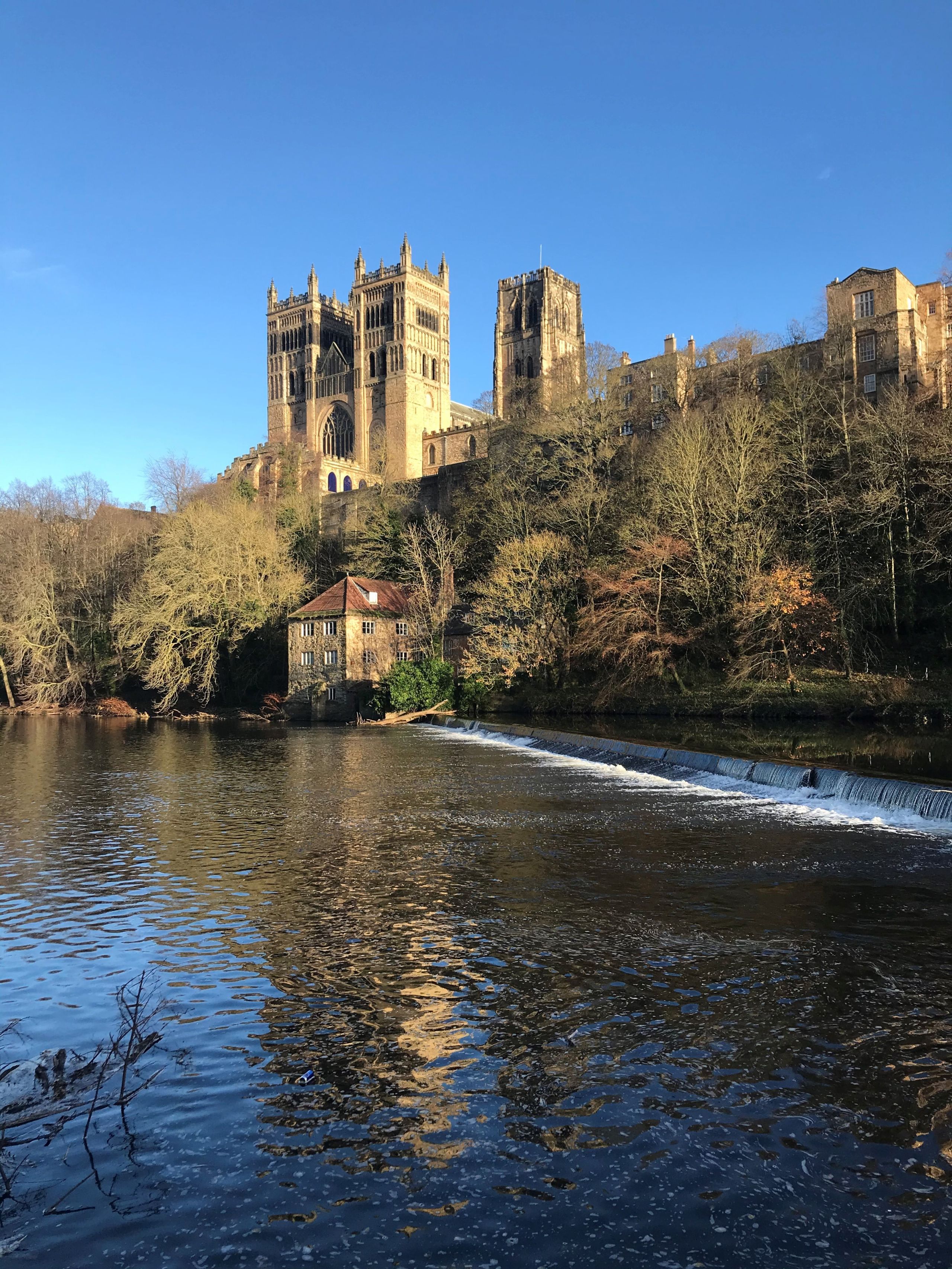 Photograph of Durham Cathedral, seen from the banks of the River Wear