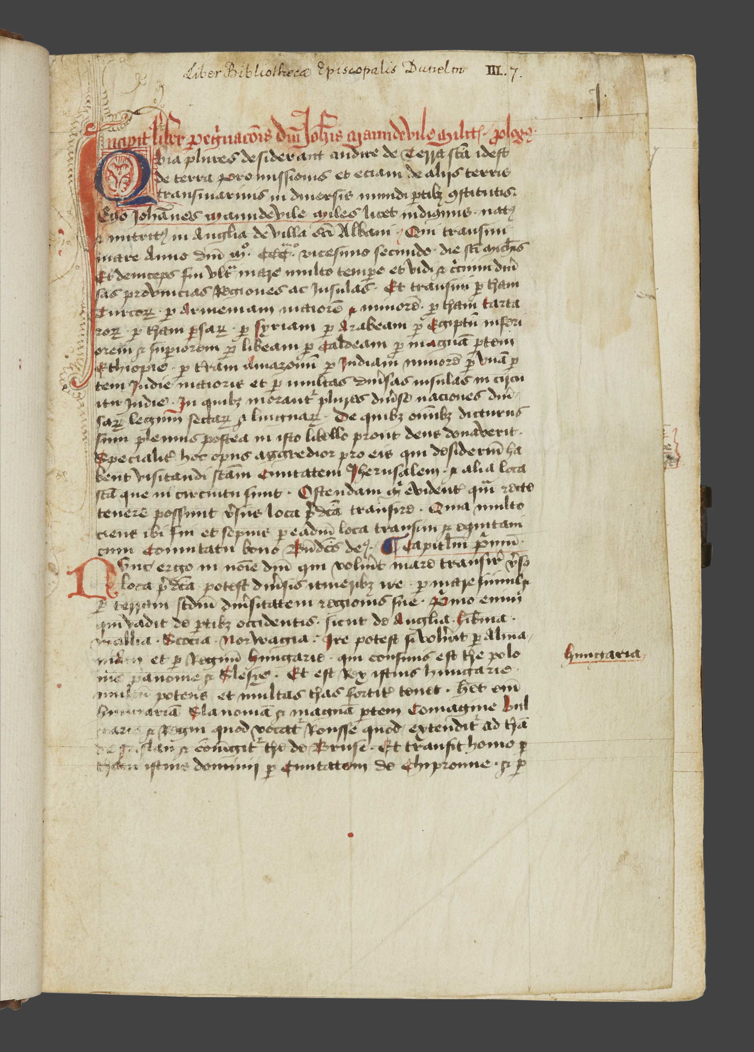 Page of handwritten text from a manuscript of Sir John Mandeville's Travels