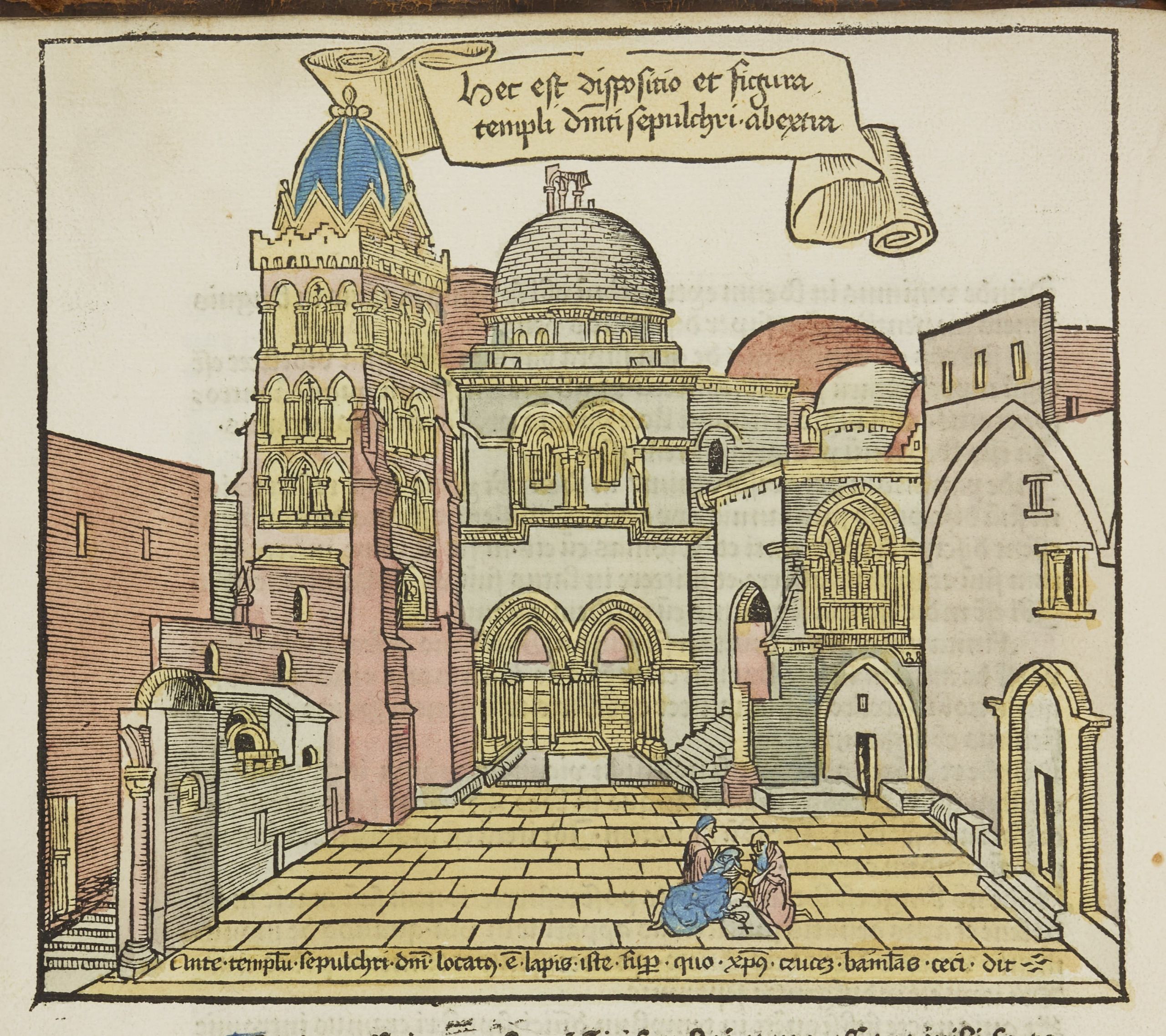An illustration of a temple in a city