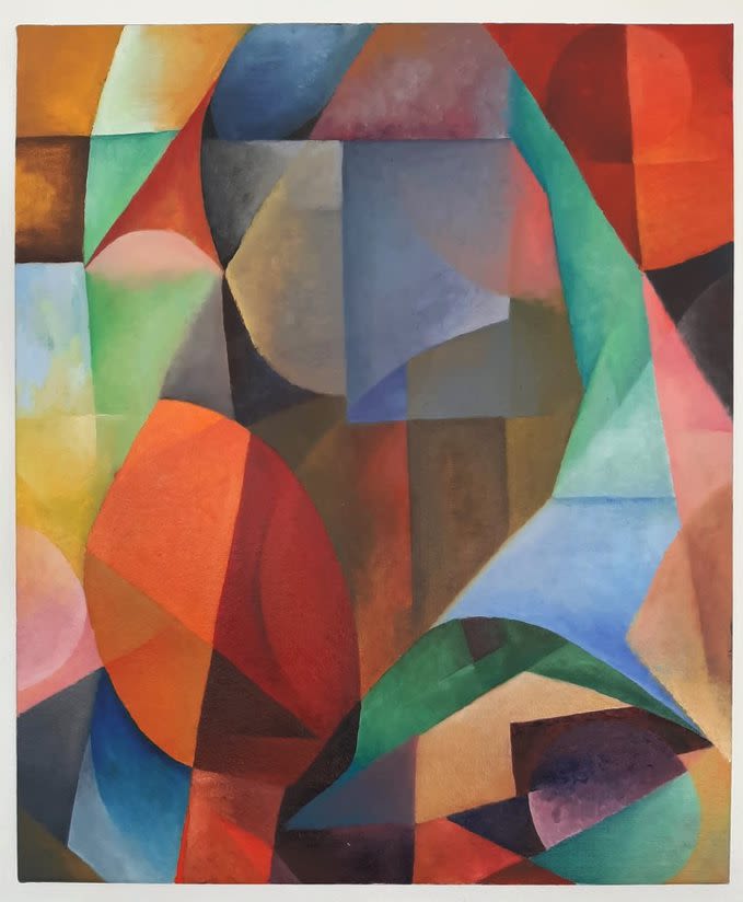 Abstract oil painting, showing many shapes in a cubist style.