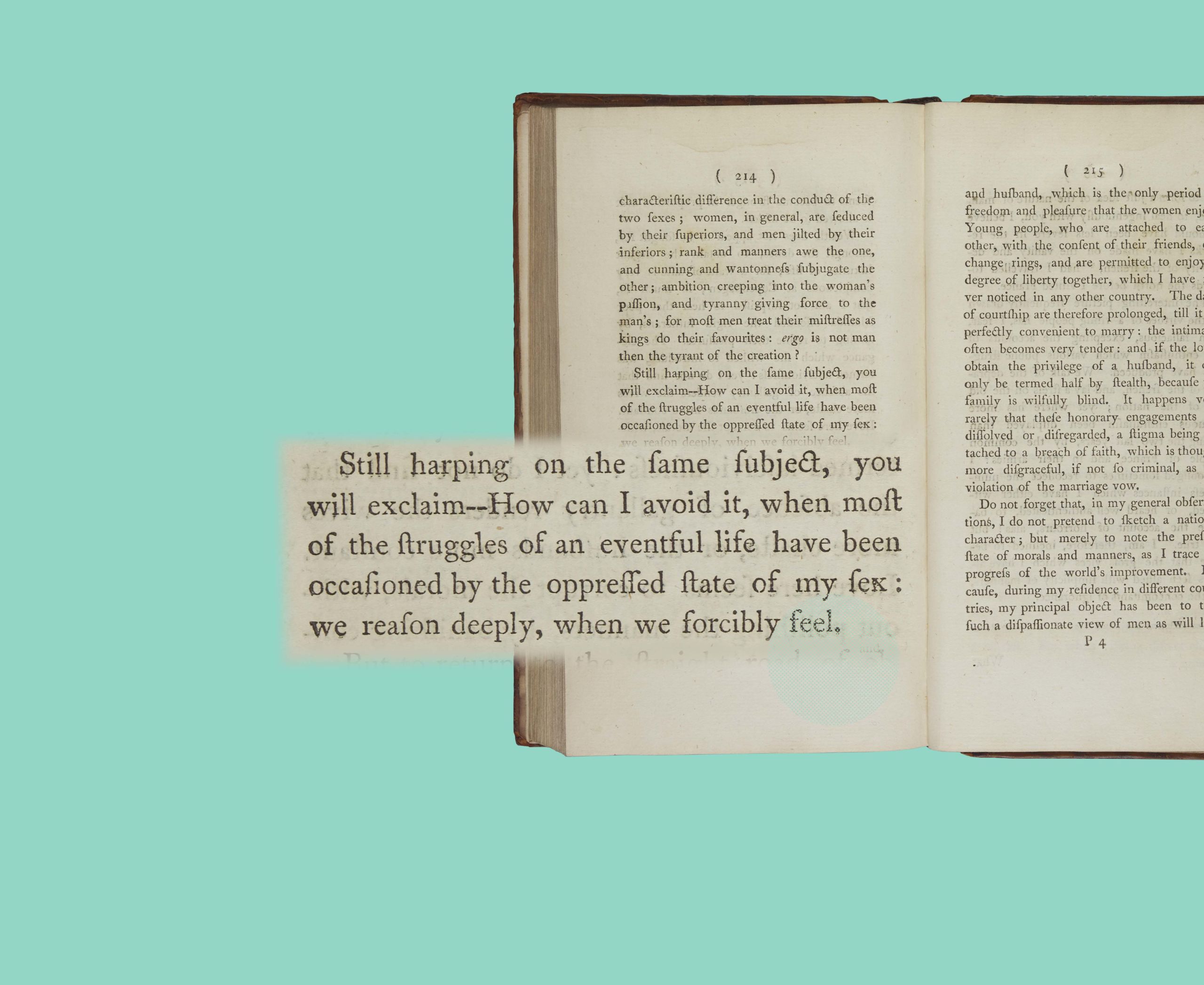 Page from book with Quote from Mary Wolstonecraft's letters