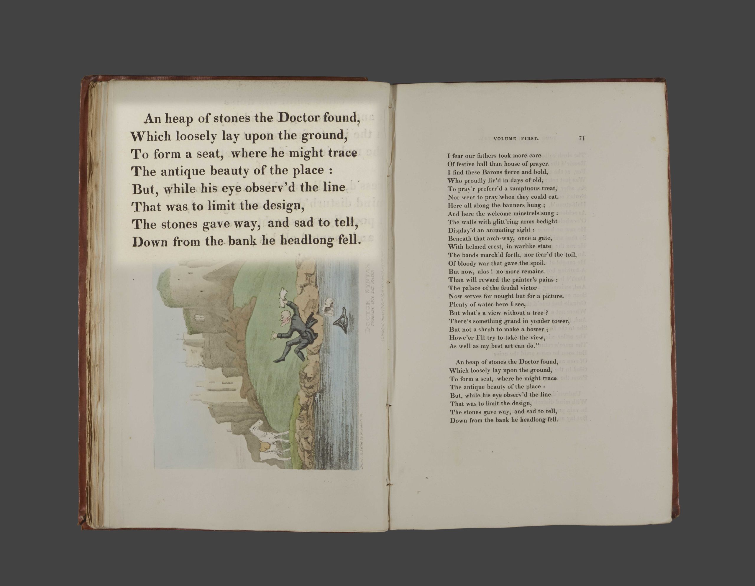 Rhyming couplets describe Sr. Syntax falling into a lake. 