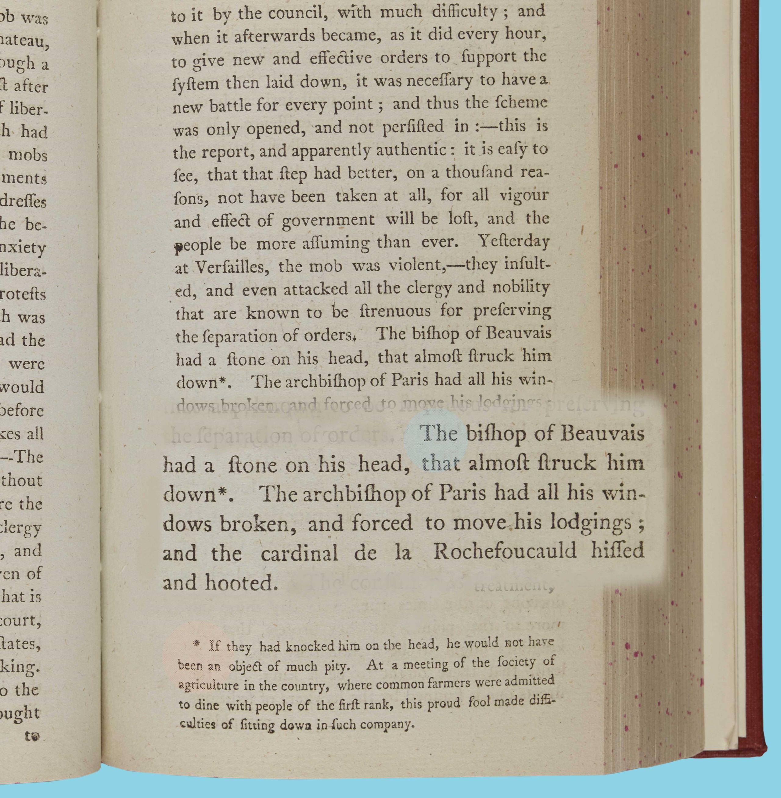 Page with quote describing attacks on the French nobility