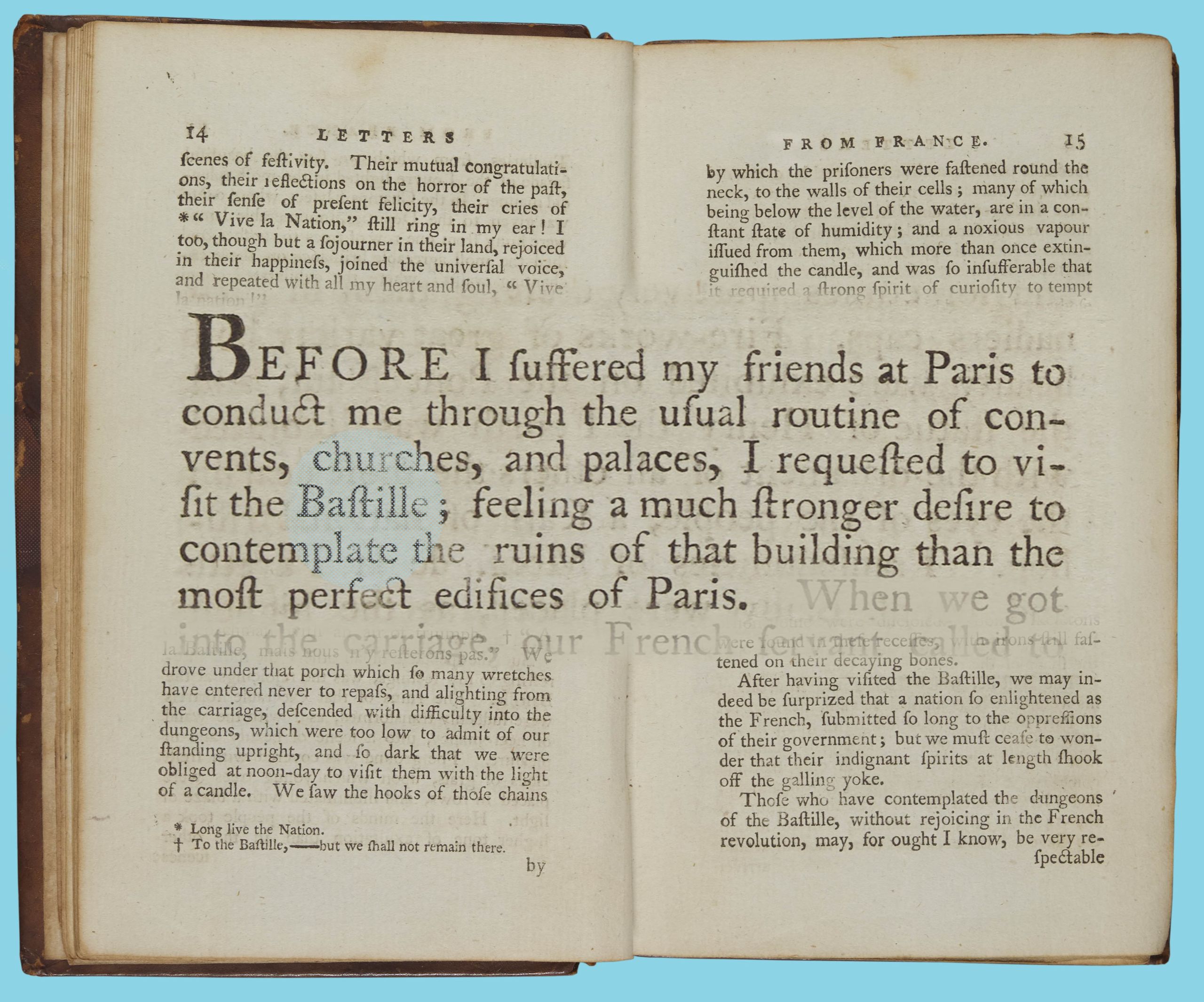 page from book with Williams asking her friends to take her to the recently liberated Bastille Prison