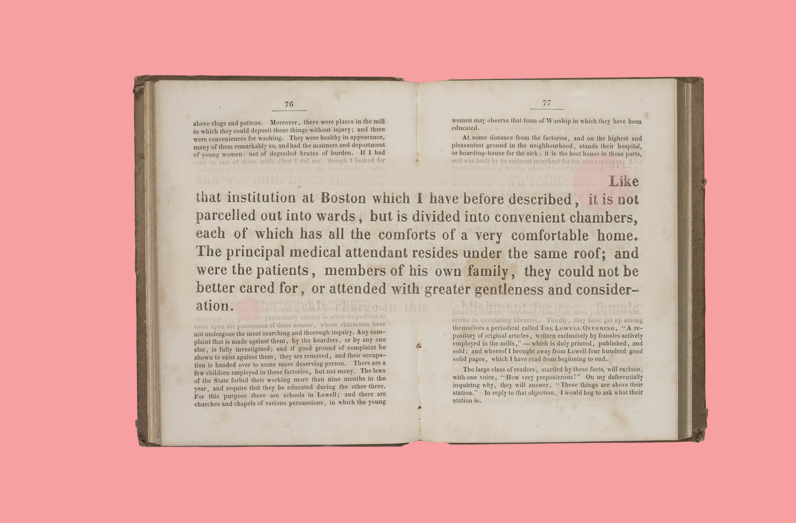 Quote from Dickens' book describing a visit to a hospital in Boston