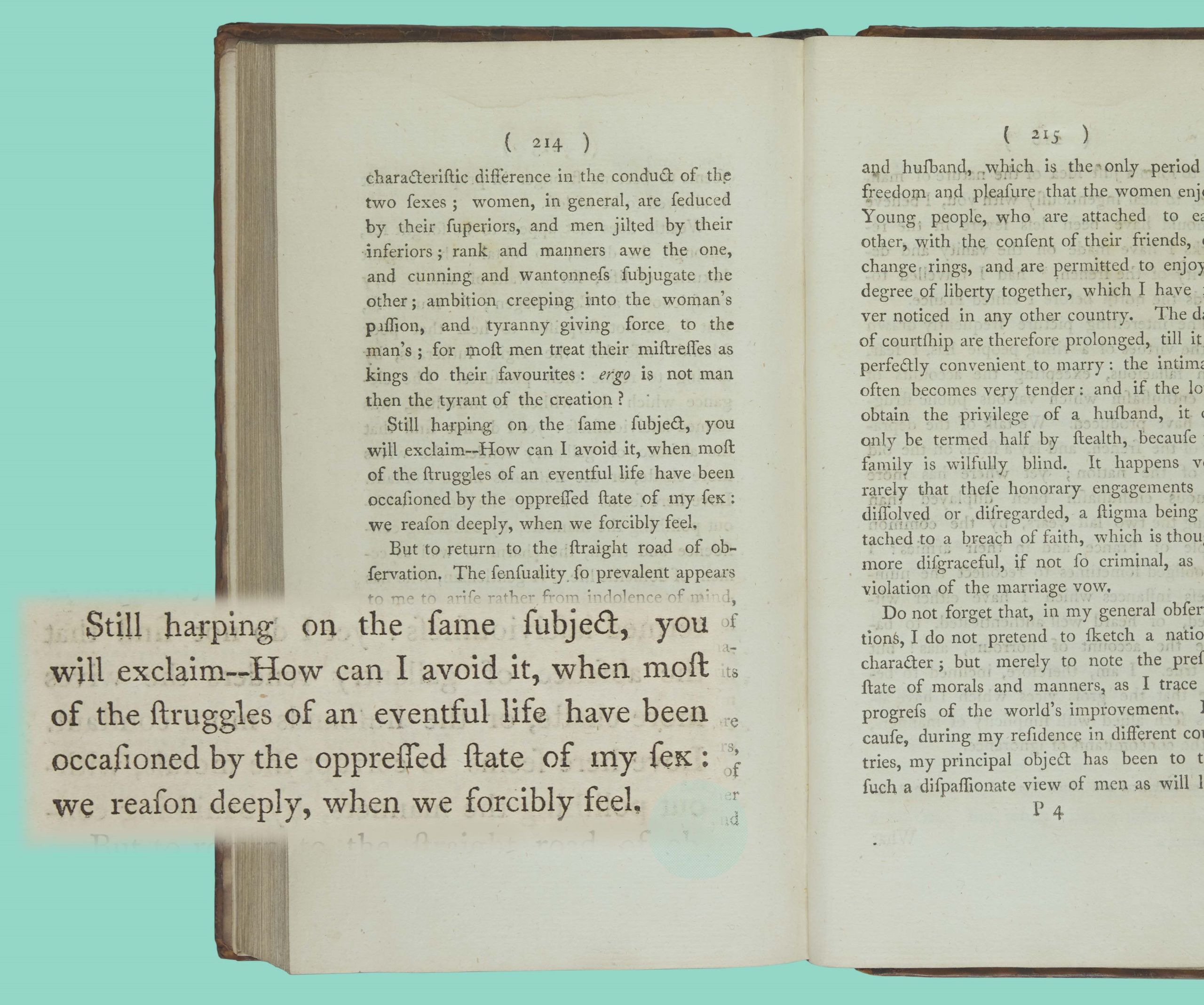 Quote from book mentioning why Wolstonecraft chooses to write about the rights of women