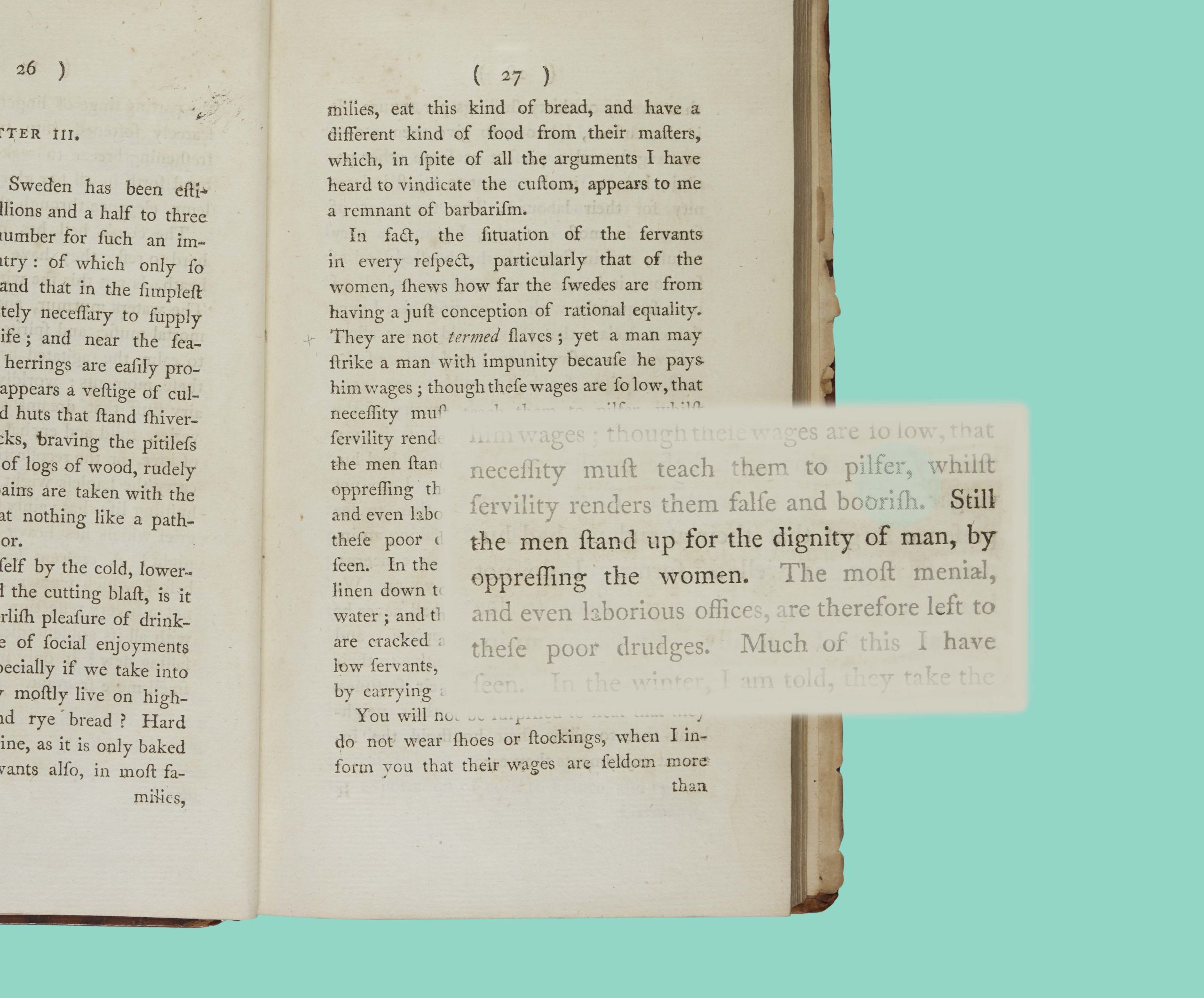 Page from book with Quote from Mary Wolstonecraft's letters