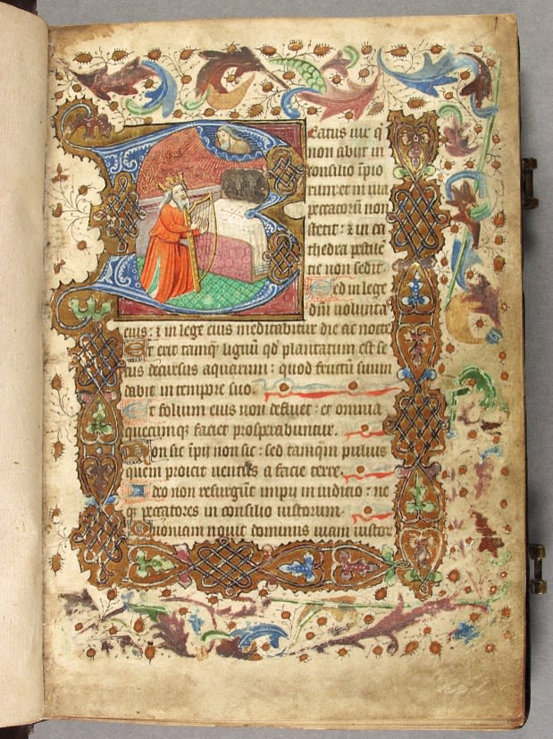 Highly decorated page from an Illuminated Psalter From Flanders, 15th Century