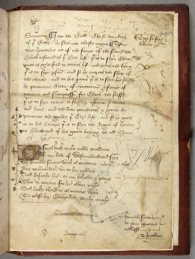 Page from Thomas Hoccleve , Complaint, Dialogus cum Amico, etc.showing the signature of the author