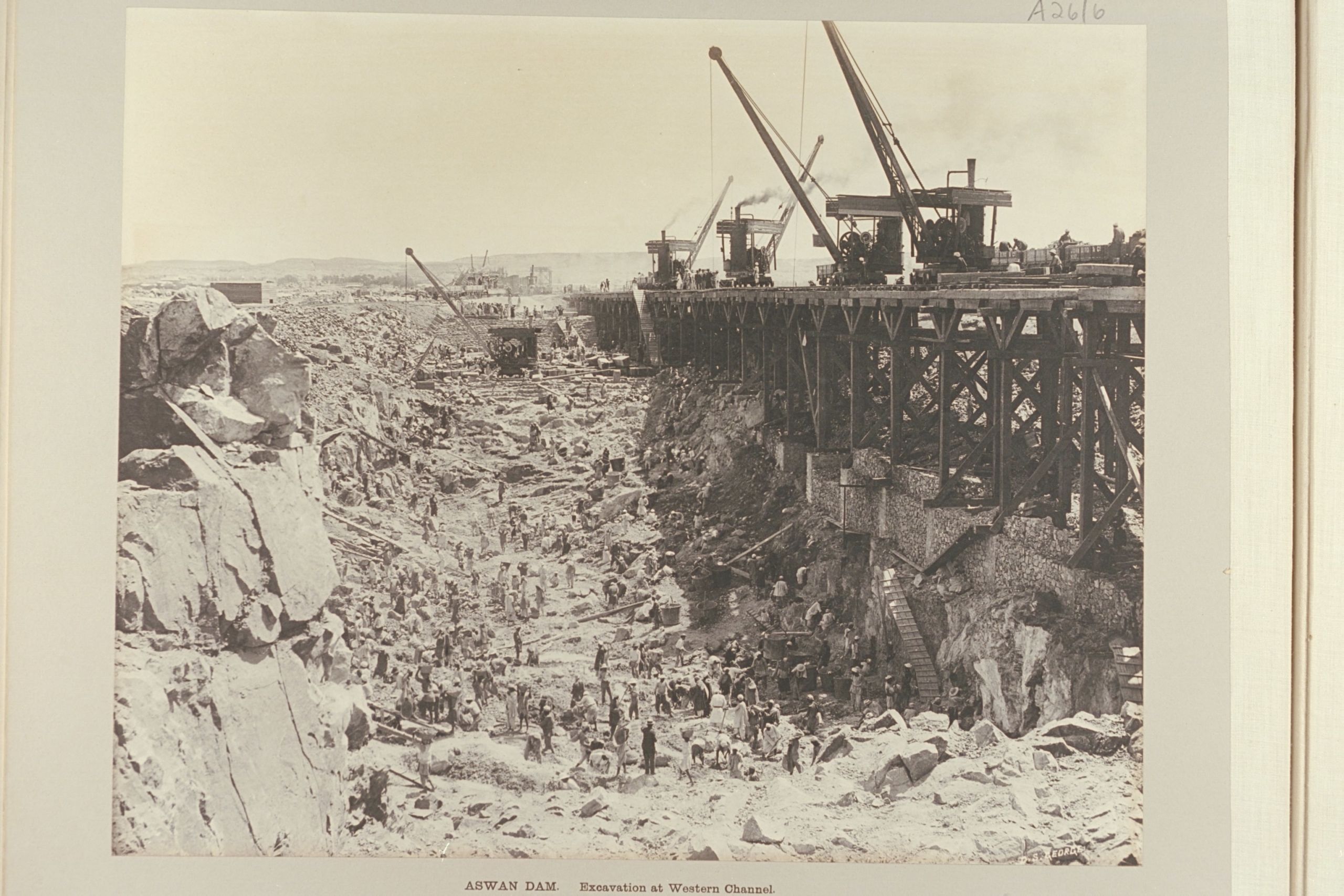 Photo with a view of the Old Aswan Dam during construction in 1899