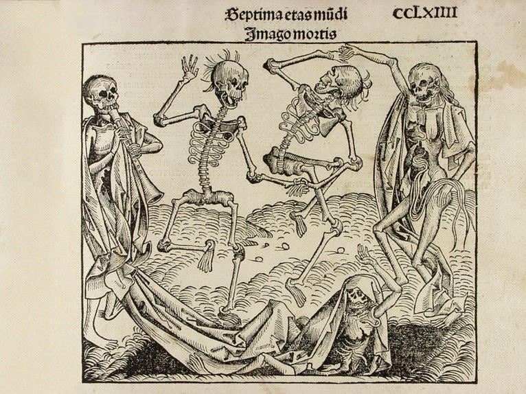 Illustration showing the 'dance of death' from Hartmann Schedel, Liber Chronicarum, 1493